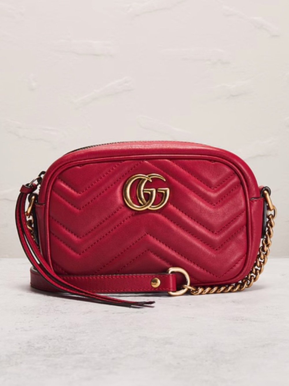 Gucci Red Leather GG Marmont Chevron Crossbody Bag